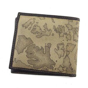 PRIMA CLASSE Two-fold wallet Map Beige PVC ?~ Leather Authentic USED